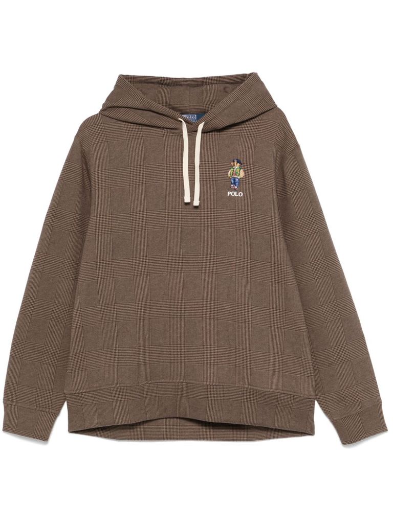 Shop Polo Ralph Lauren Checked Cotton Sweatshirt With Bear Design In Brown