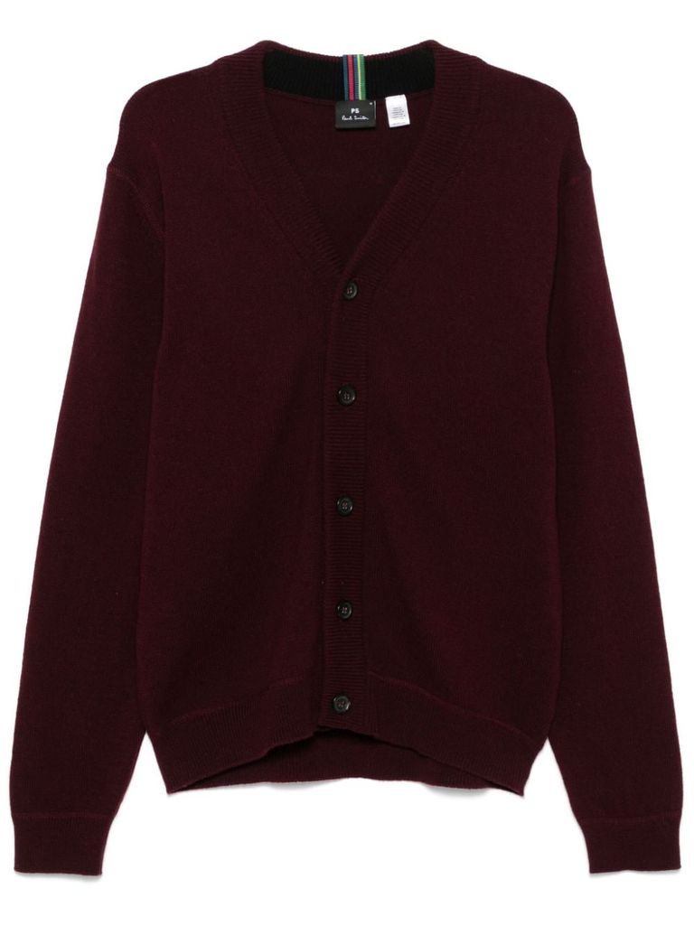 Shop Ps By Paul Smith Ribbed Wool Cardigan With Buttons In Red