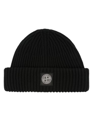 STONE ISLAND - Ribbed wool beanie with logo