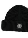 stone island - Ribbed wool beanie with logo - 1