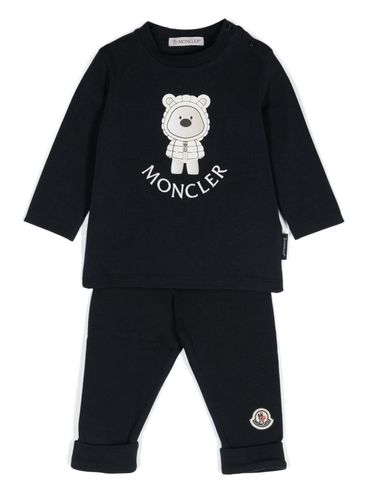 Two-piece stretch cotton jumpsuit with bear print