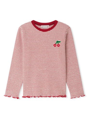 Striped cotton T-shirt with cherry embroidery