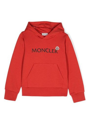 MONCLER - Felpa in cotone rosso con cappuccio