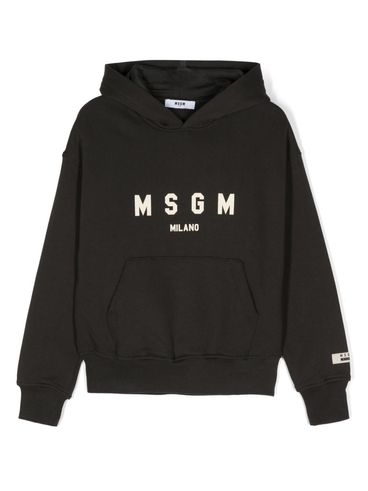 MSGM - Felpa in cotone grigio con cappuccio e logo