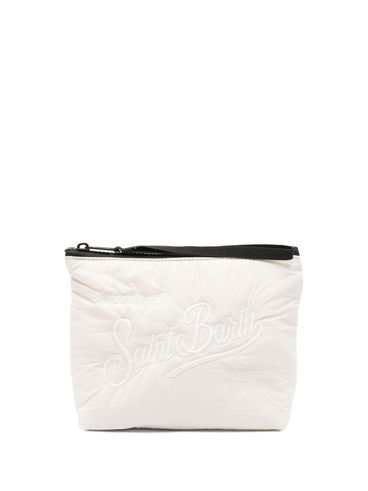 White clutch bag with embroidered logo