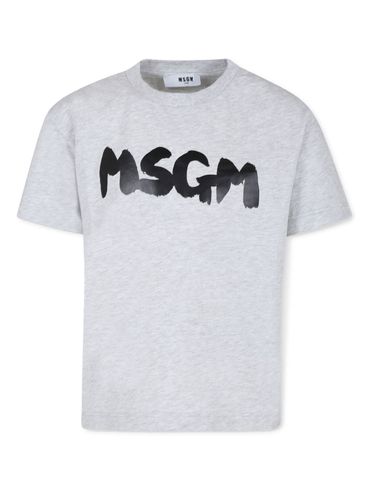 MSGM - Grey cotton T-shirt with logo print