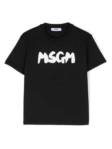 Black cotton T-shirt with logo print