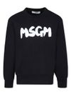 Black cotton crewneck sweatshirt with logo print