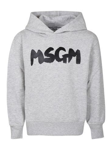 MSGM - Grey cotton hoodie with logo