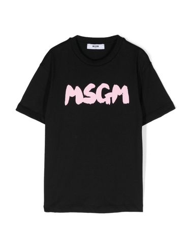 Black cotton T-shirt with logo print