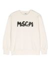 Beige cotton crewneck sweatshirt with logo print