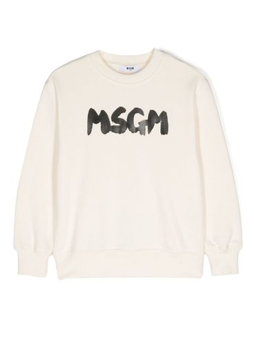 Beige cotton crewneck sweatshirt with logo print