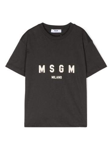 MSGM - Grey cotton T-shirt with logo print