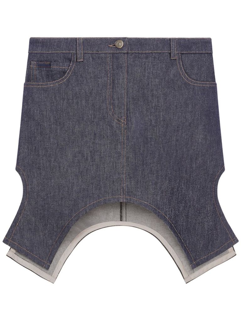 Shop Courrèges Asymmetric Hem Denim Mini Skirt In Grey