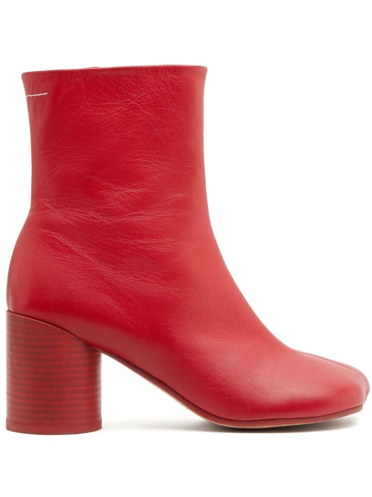 Shop Mm6 Maison Margiela Calf Leather Ankle Boots With Stitching In Red