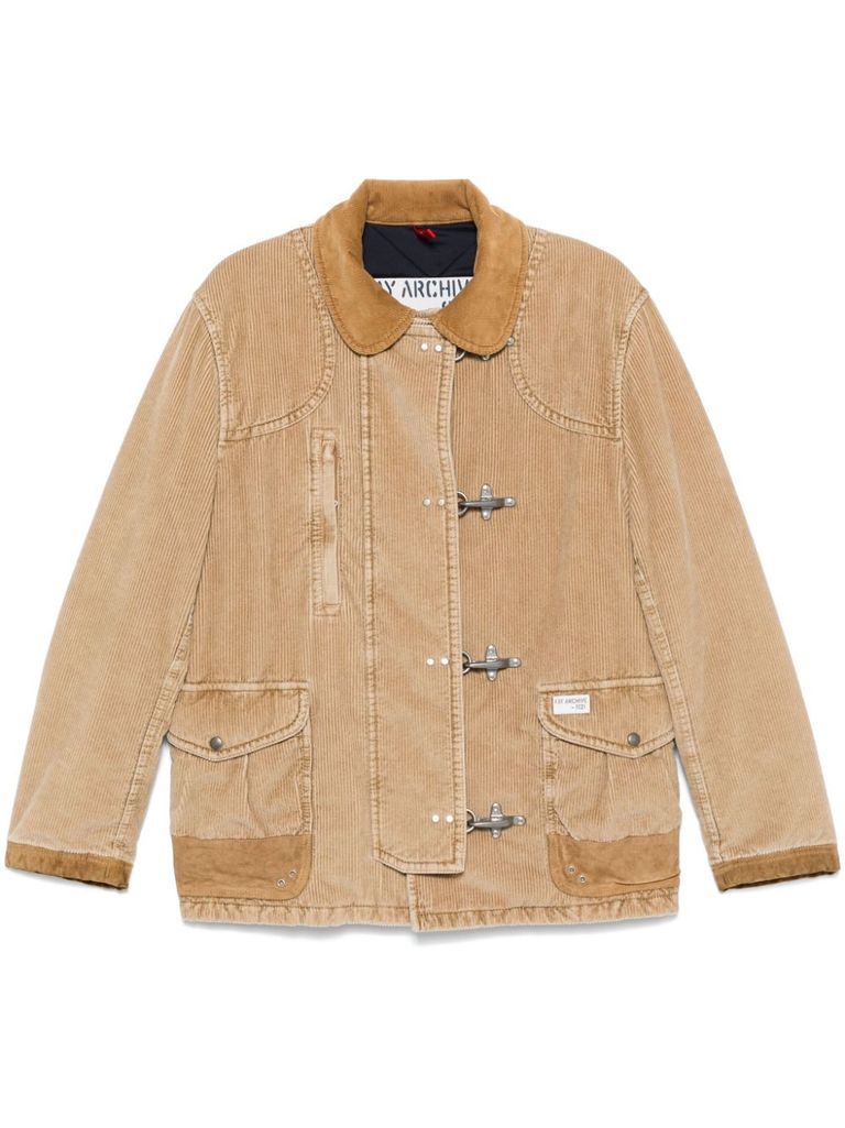 Shop Fay Corduroy Jacket With Pockets In Beige