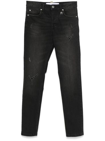 JOHN RICHMOND - Long black cotton jeans with distressing.