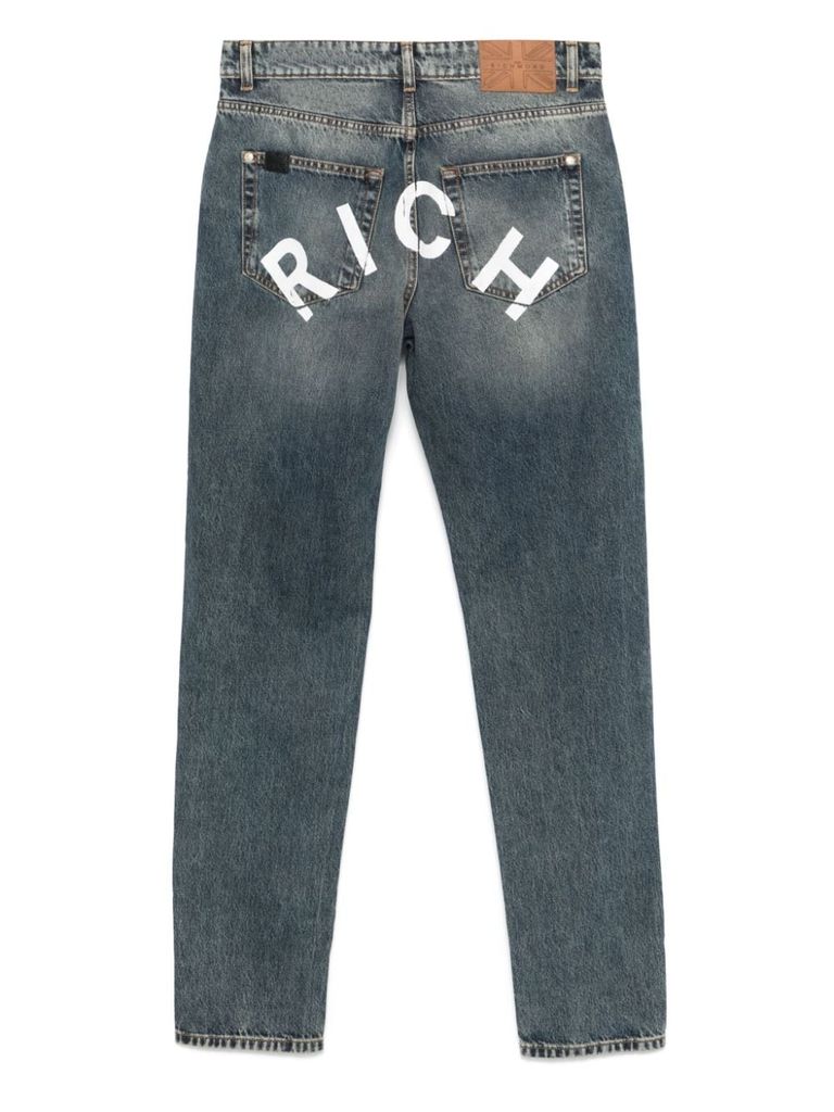 Shop John Richmond Long Cotton Jeans With Logo In Blue