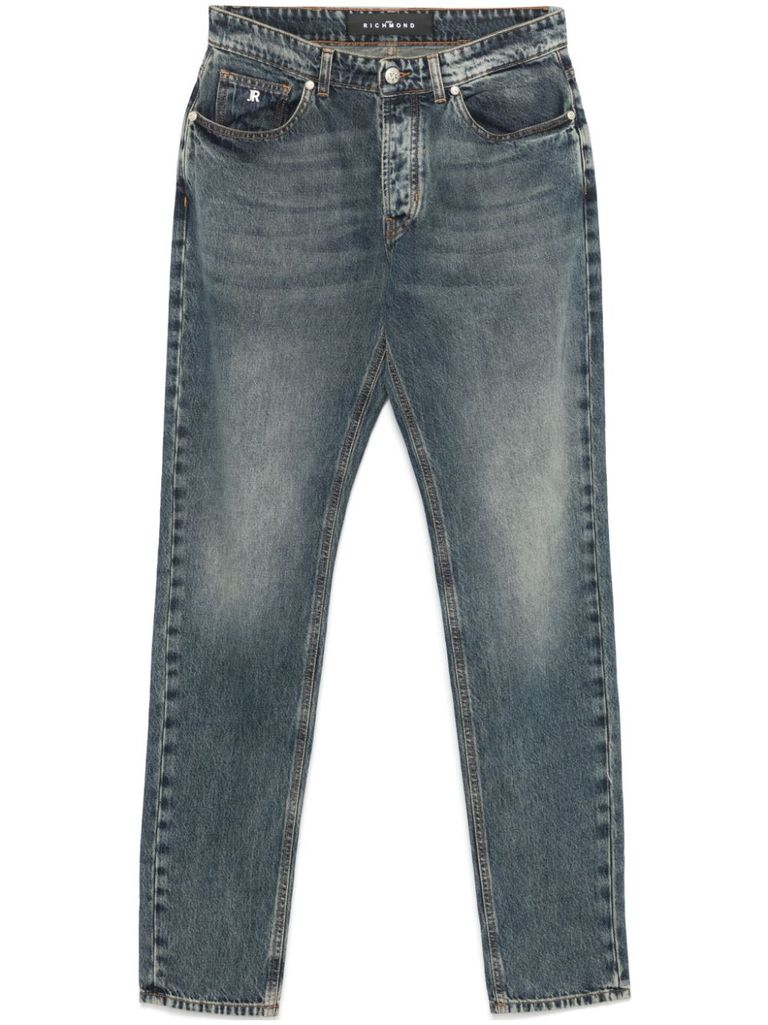 Shop John Richmond Long Cotton Jeans With Logo In Blue