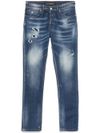 john richmond - Jeans lunghi in cotone con strappi