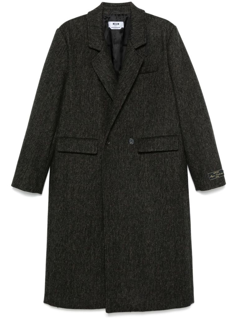 Shop Msgm Long Double-breasted Wool Coat In Grey