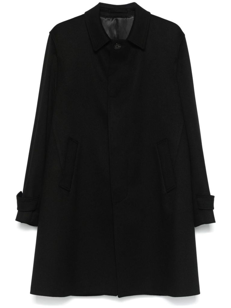 Shop Lardini Long Cashmere Coat With A Slit In Black