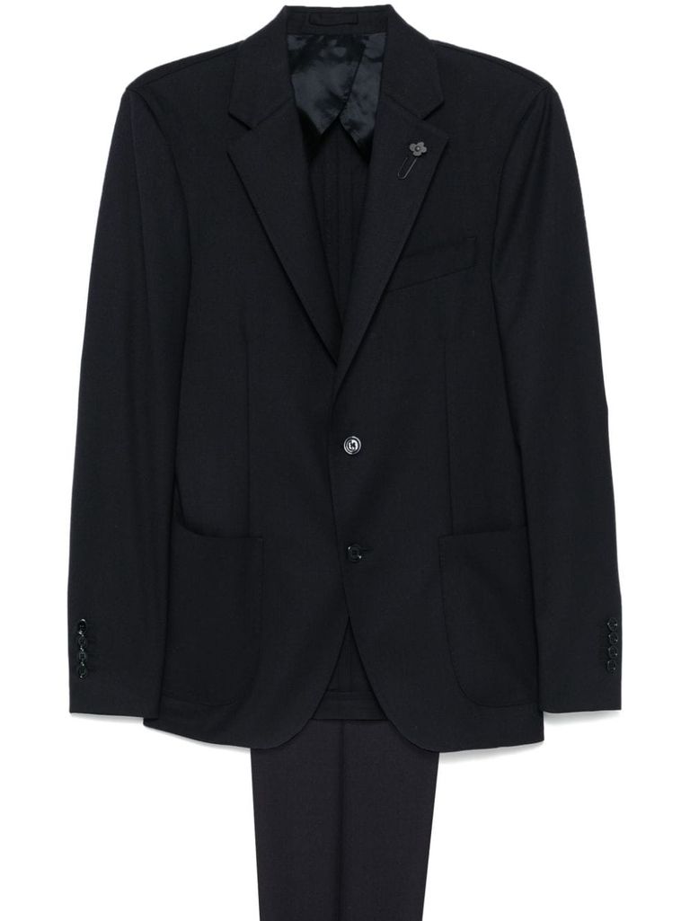 Shop Lardini Single-breasted Wool Suit With A Pin In Grey