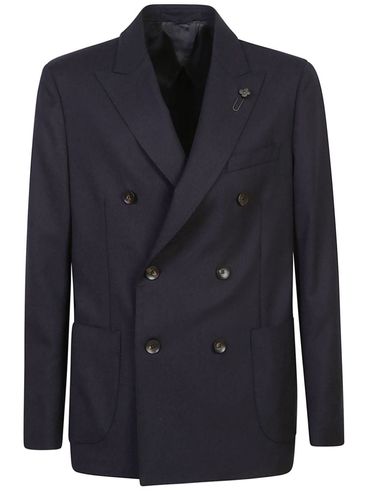 LARDINI - Double-breasted wool blazer with a pin