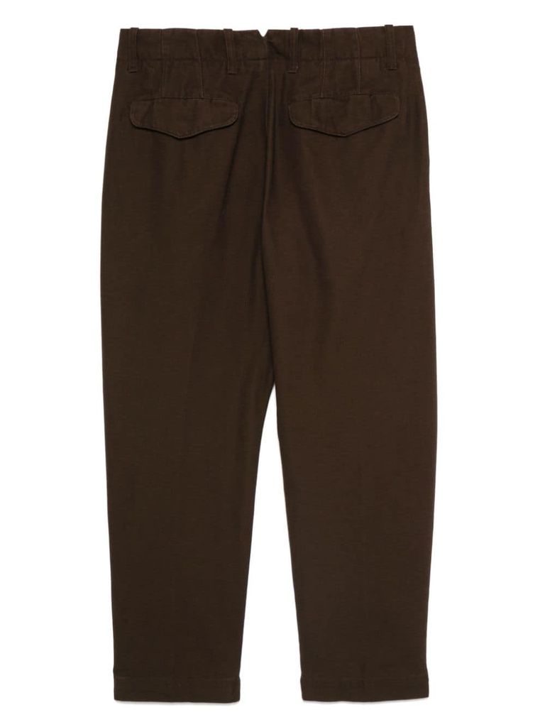 Shop Myths Brown Cotton Pants With Contrast Stitching