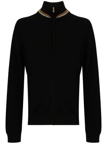 PAUL SMITH - Cardigan in lana merino nero con dettaglio righe