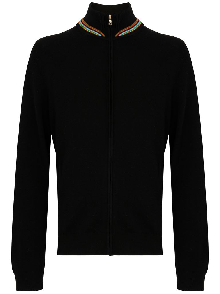 Shop Paul Smith Black Merino Wool Cardigan With Stripe Detail