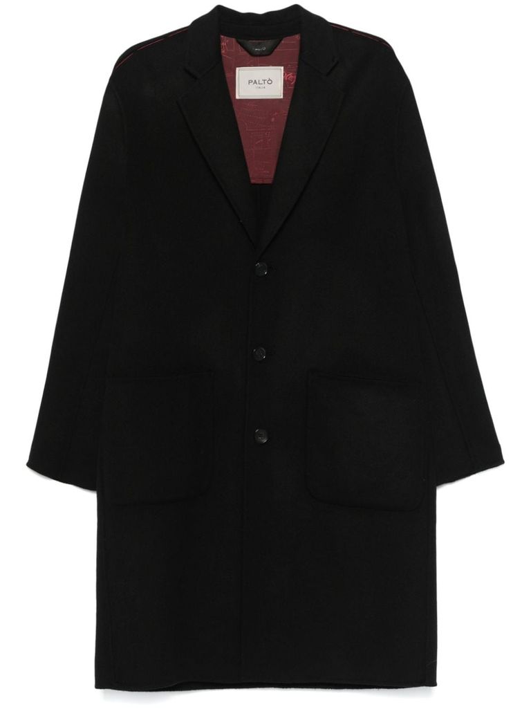 Shop Paltò Long Cameron Coat In Single-breasted Wool In Black