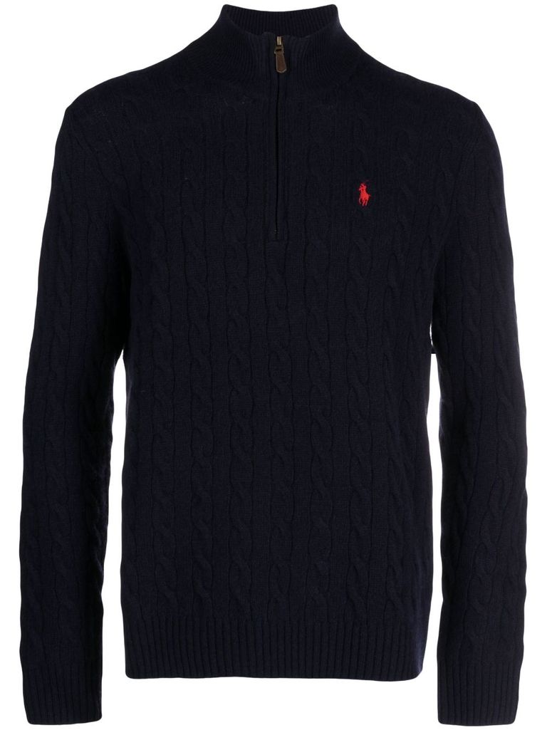 Shop Polo Ralph Lauren Knitted Wool Sweater With Zip In Blue