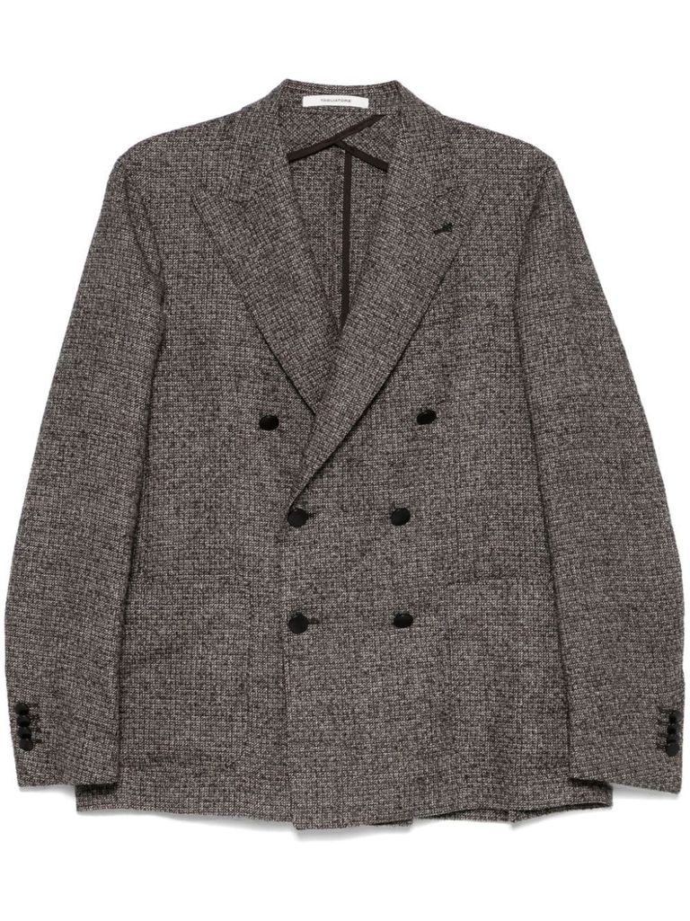 Shop Tagliatore Double-breasted Wool Blend Blazer In Grey