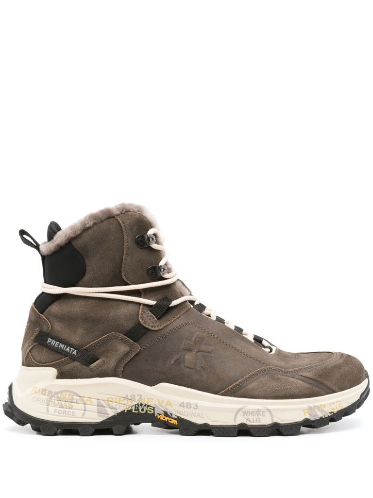 PREMIATA HIGH SAINTCROSS 393M SNEAKERS IN LEATHER WITH FUR 