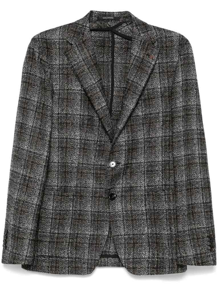 Shop Tagliatore Single-breasted Checked Wool Blazer In Grey