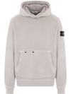 stone island - Felpa in cotone grigio con cappuccio e logo