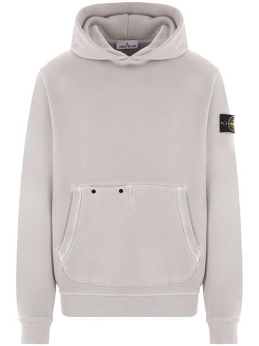 STONE ISLAND - Felpa in cotone grigio con cappuccio e logo