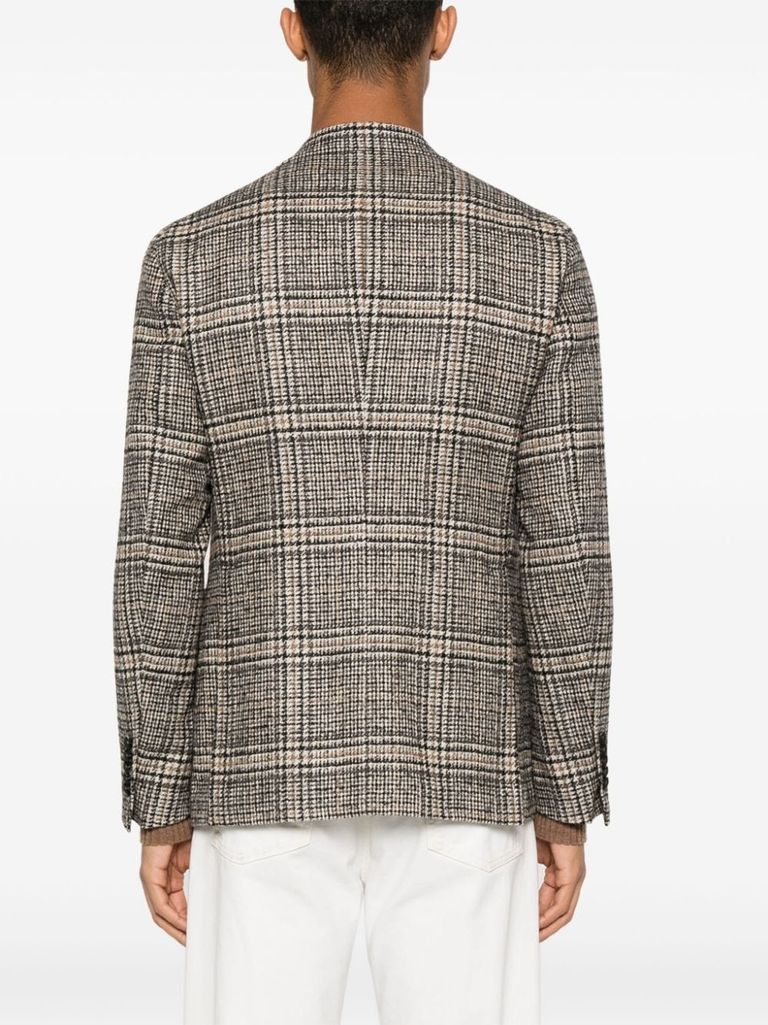 Single-breasted beige checked wool blazer