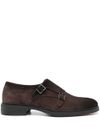 santoni - Brown suede calfskin loafers with buckles