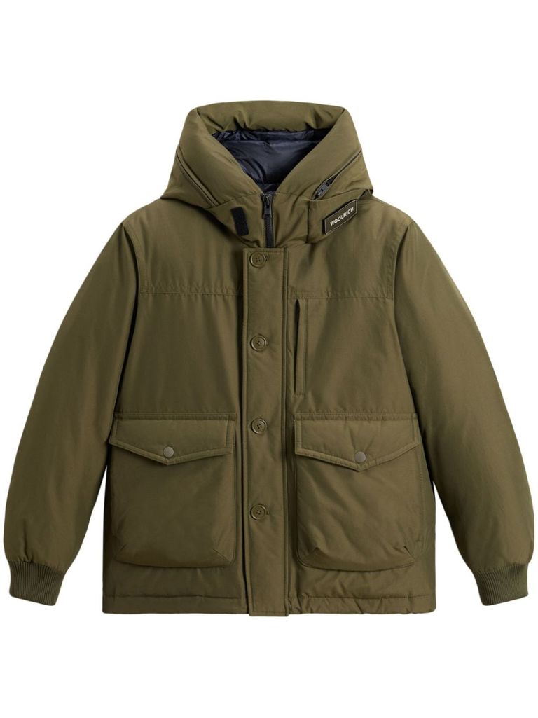 Shop Woolrich Green Parka With Logo Embroidery