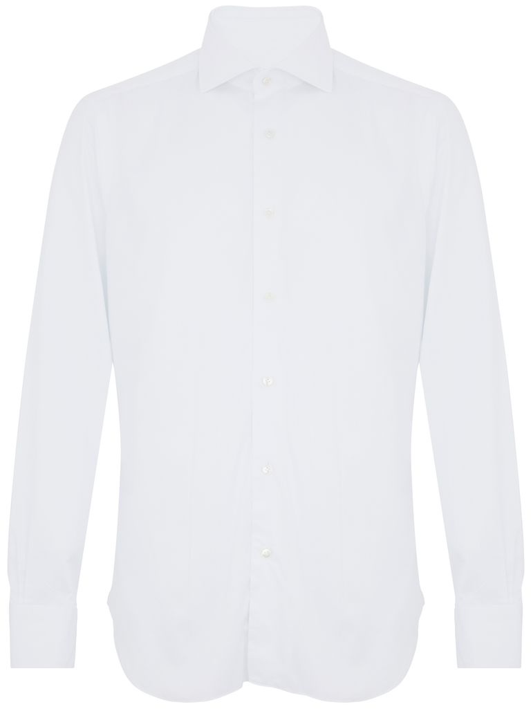 Shop Barba Cotton Shirt With Curved Hem In White