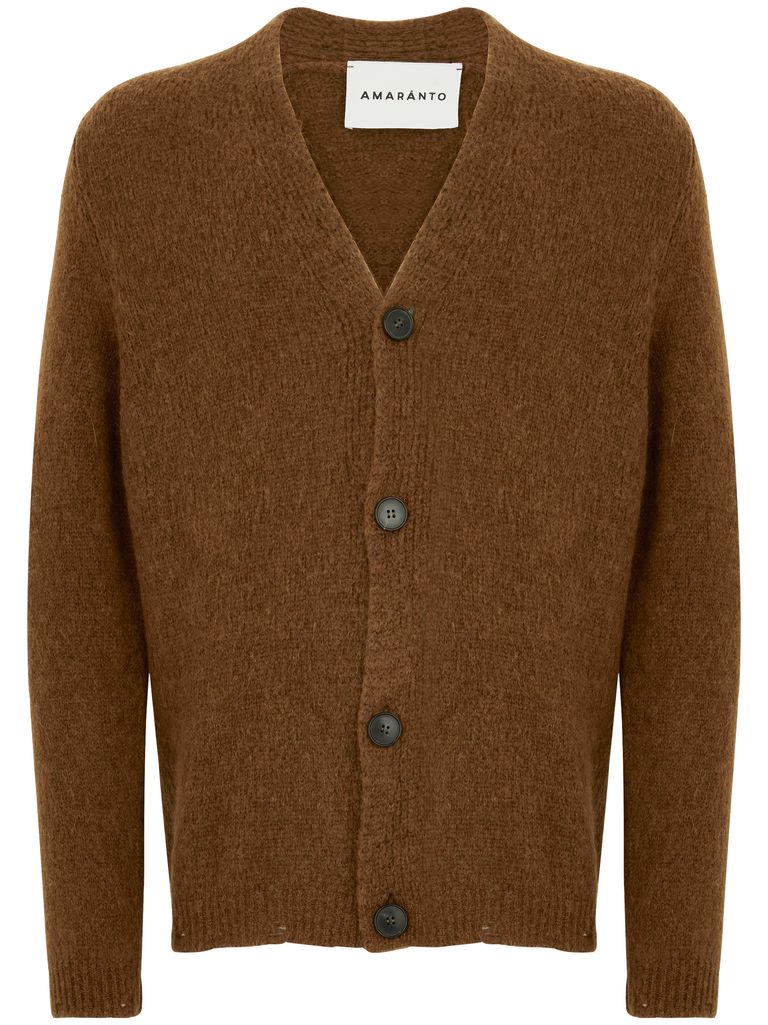 Shop Amaranto Wool Cardigan With Buttons In Brown