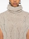 antonelli - Gilet in lana intrecciata beige a collo alto - 3