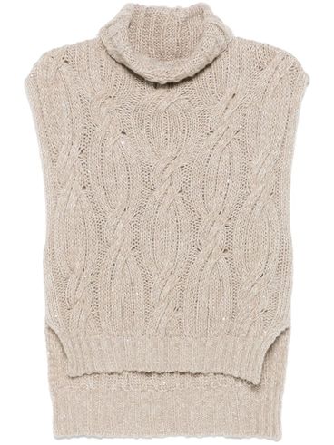 ANTONELLI - Gilet in lana intrecciata beige a collo alto