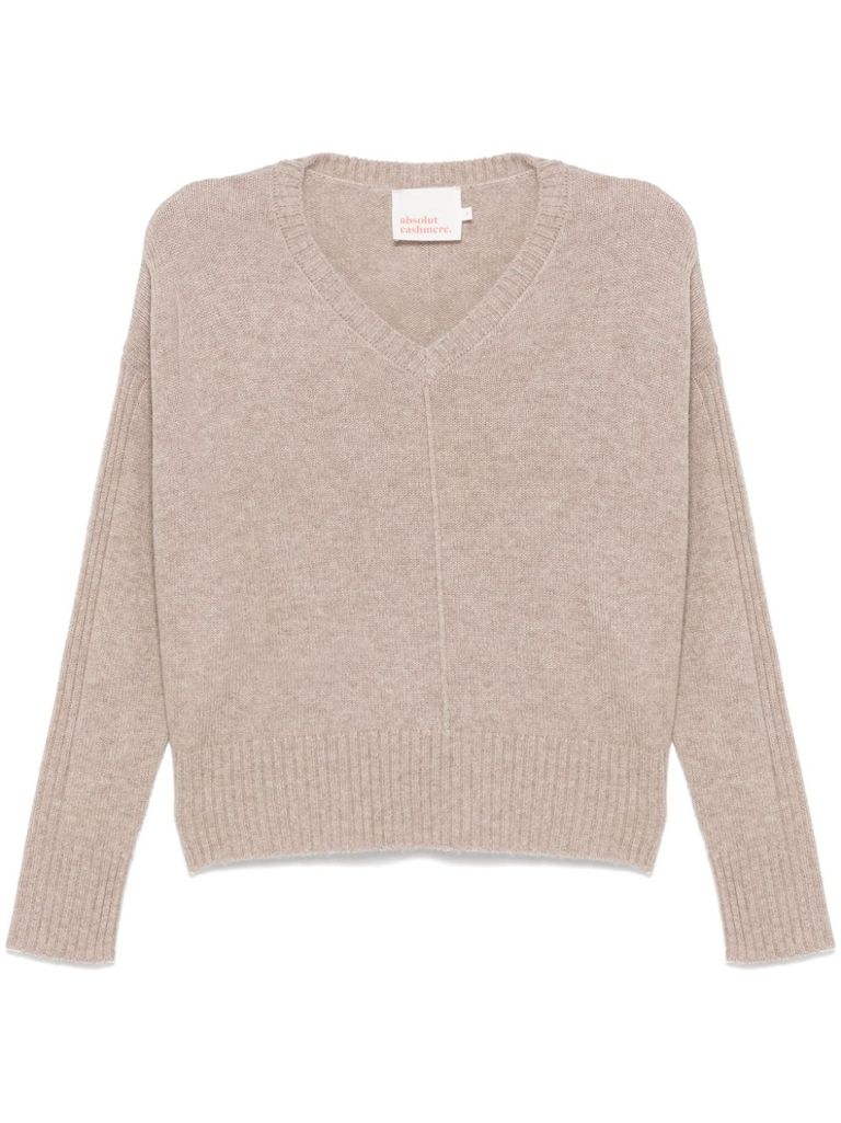 Shop Absolut Cashmere Beige Cashmere V-neck Sweater