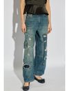 ganni - Jeans in cotone a gamba ampia effetto vissuto - 2