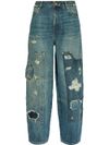 ganni - Wide-leg vintage effect cotton jeans