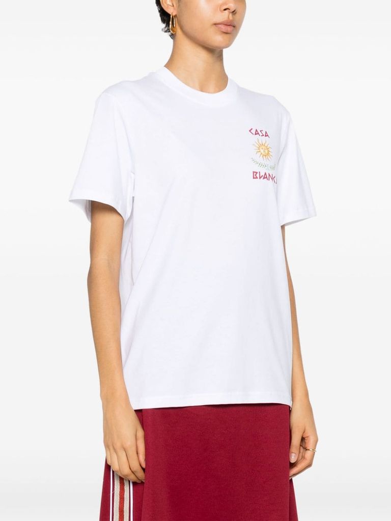 White cotton t-shirt with logo and sun design