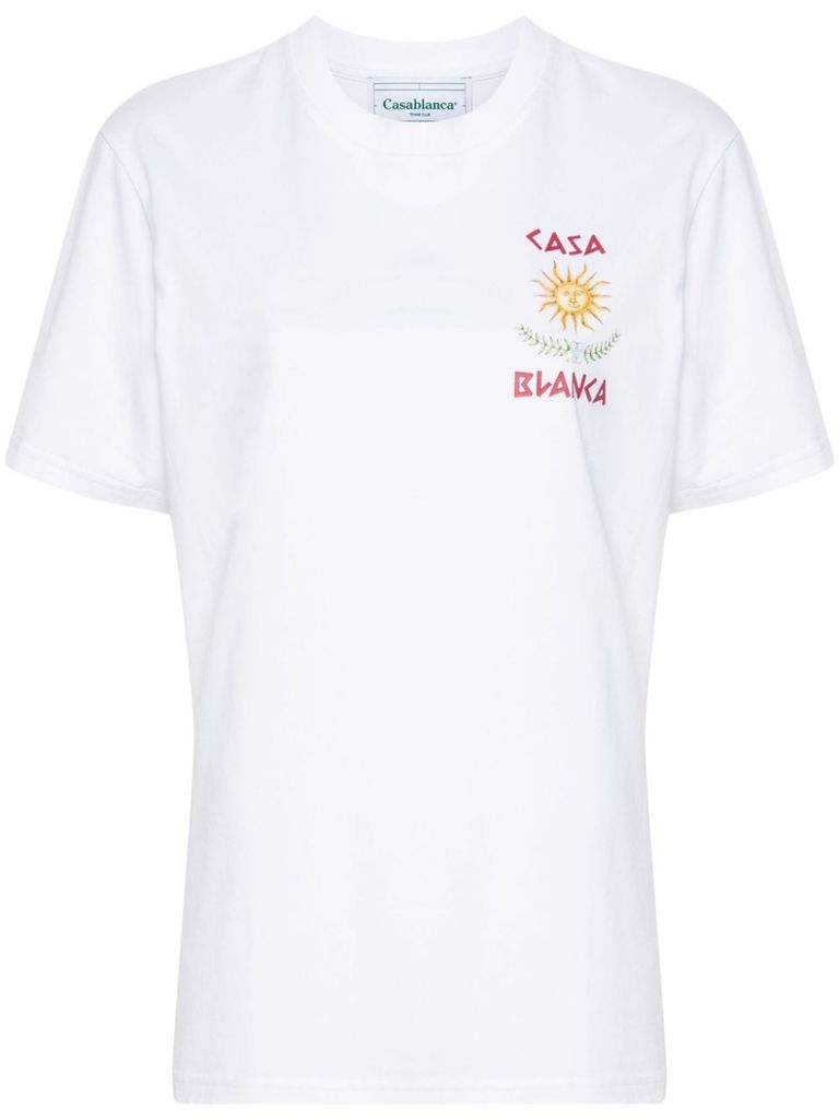 Shop Casablanca White Cotton T-shirt With Logo And Sun Design